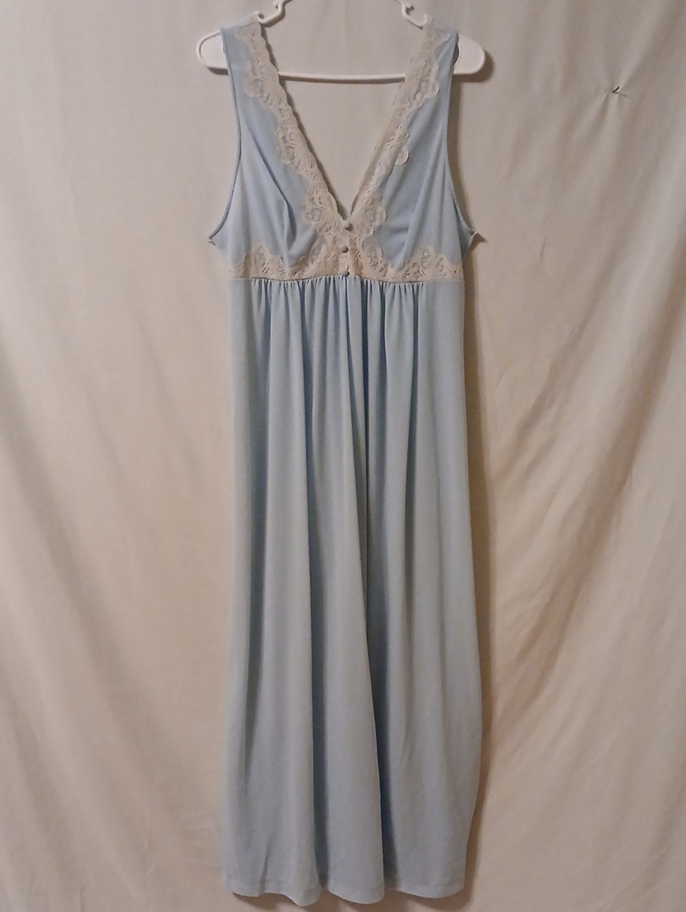 Vintage Sheer Light Blue Lace-Trim Long Nightgown